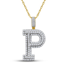 Load image into Gallery viewer, 10kt Yellow Gold Men&#39;s Round Diamond Initial P Charm Pendant - 1-5/8 Cttw | Splendid Jewellery product  Top View from Splendid Jewellery