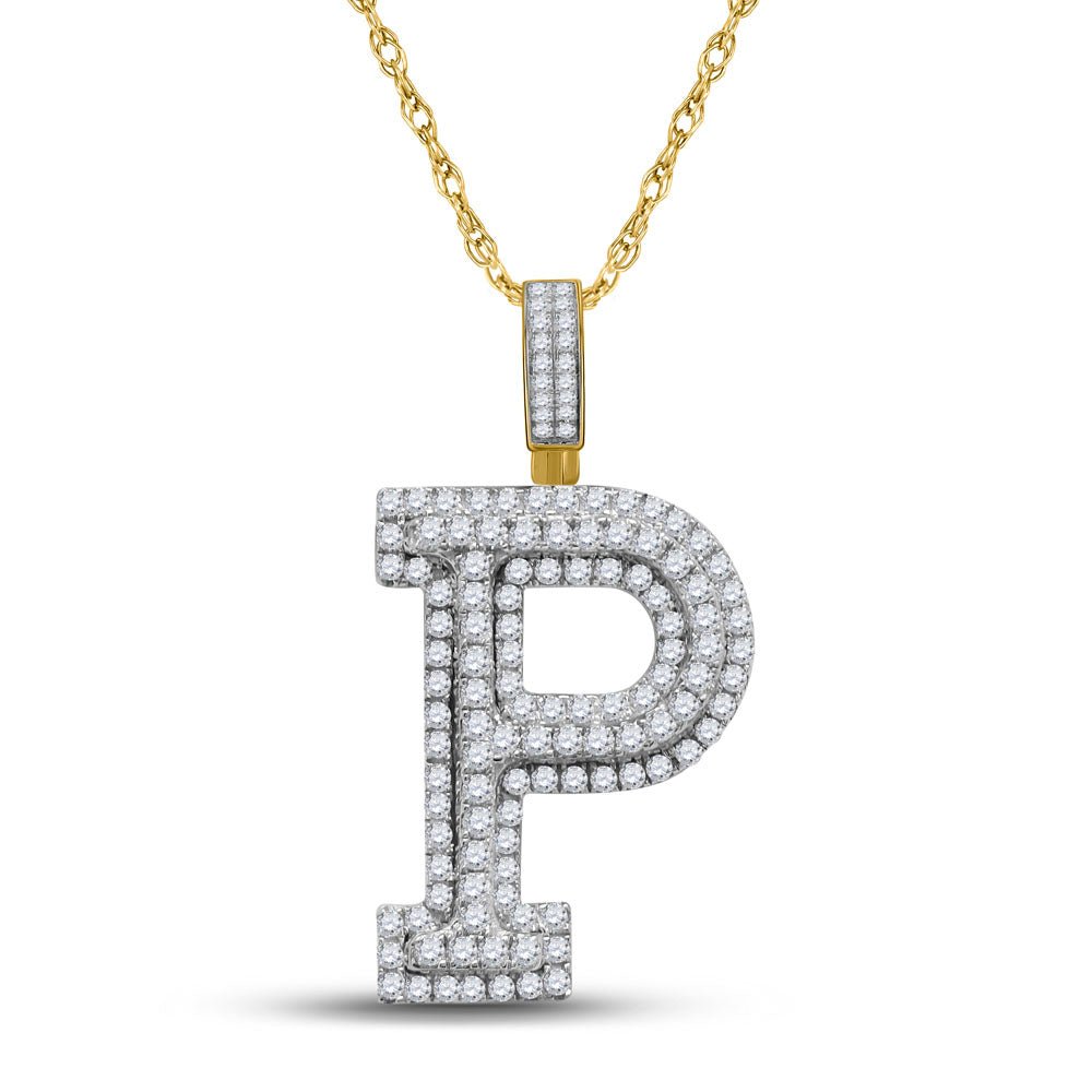 10kt Yellow Gold Men's Round Diamond Initial P Charm Pendant - 1 - 5/8 Cttw | Splendid Jewellery - Splendid Jewellery