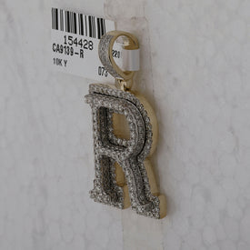 10kt Yellow Gold Mens Round Diamond Initial R Charm Pendant 1-7/8 Cttw product Side View from Splendid Jewellery