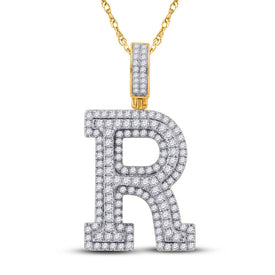 10kt Yellow Gold Mens Round Diamond Initial R Charm Pendant 1-7/8 Cttw product  Top View from Splendid Jewellery