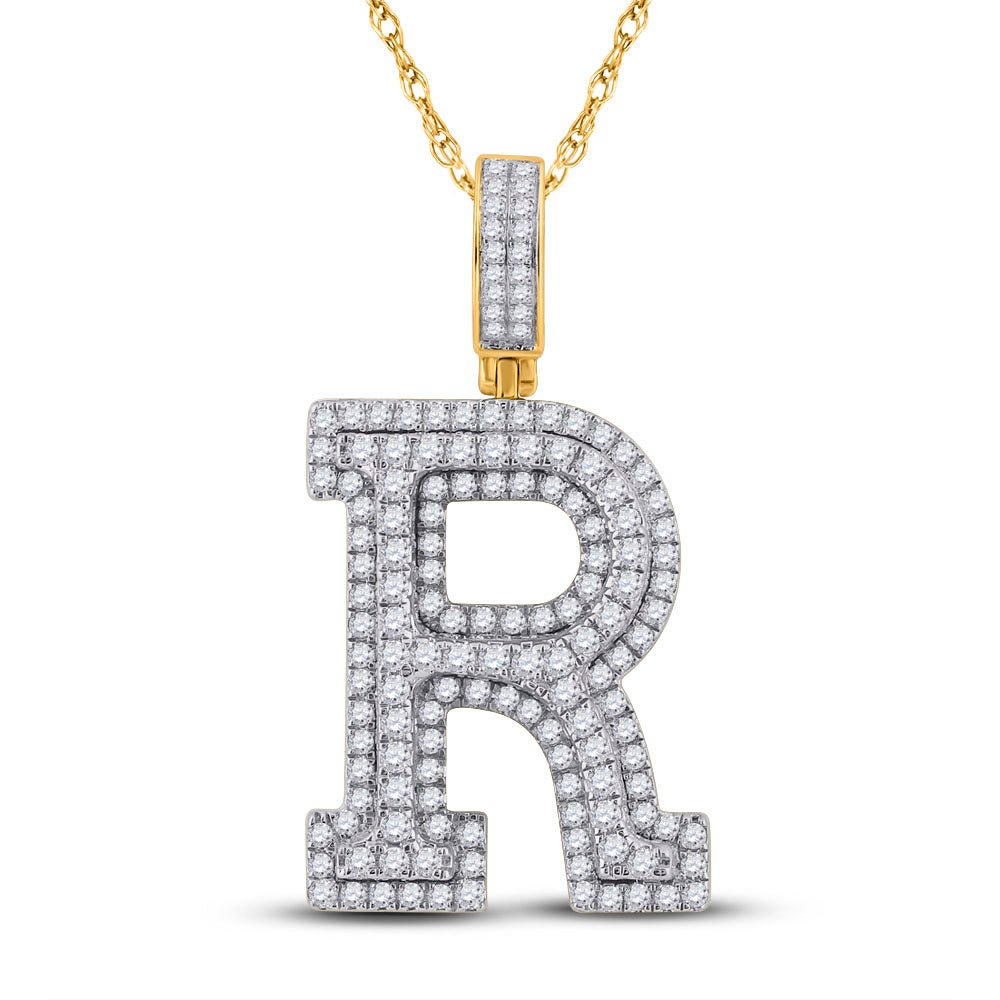 10kt Yellow Gold Mens Round Diamond Initial R Charm Pendant 1 - 7/8 Cttw - Splendid Jewellery