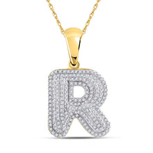 Load image into Gallery viewer, 10kt Yellow Gold Men&#39;s Round Diamond Initial R Letter Charm Pendant - 5/8 Cttw - Splendid Jewellery product  Top View from Splendid Jewellery