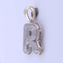 Load image into Gallery viewer, 10kt Yellow Gold Men&#39;s Round Diamond Initial R Letter Charm Pendant - 5/8 Cttw - Splendid Jewellery product Side View from Splendid Jewellery