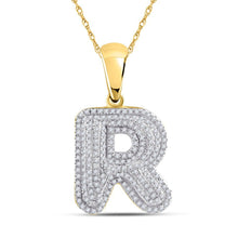 Load image into Gallery viewer, 10kt Yellow Gold Men's Round Diamond Initial R Letter Charm Pendant - 5/8 Cttw - Splendid Jewellery - Splendid Jewellery