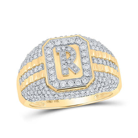 10kt Yellow Gold Men's Round Diamond Initial R Letter Ring 1 - 1/3 Cttw | Splendid Jewellery - Splendid Jewellery