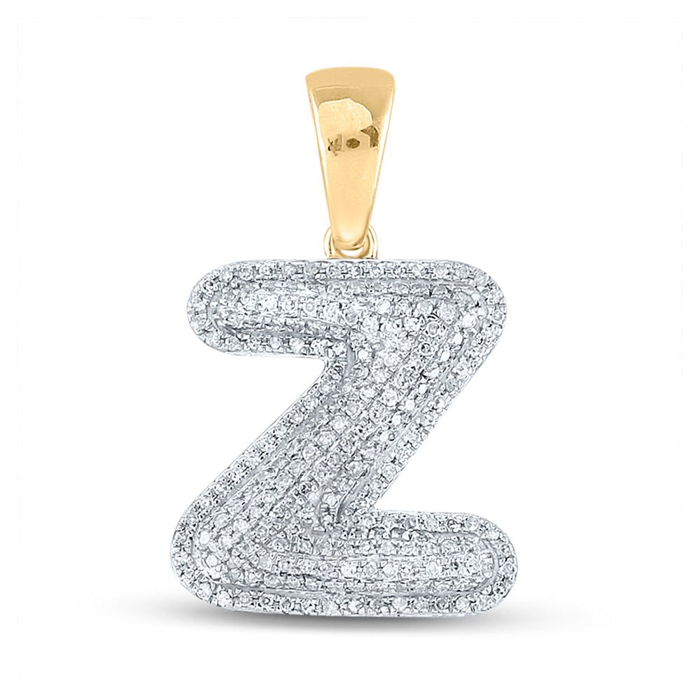 10kt Yellow Gold Men's Round Diamond Initial Z Letter Charm Pendant - 5/8 Cttw - Splendid Jewellery