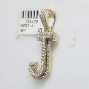 10kt Yellow Gold Men's Round Diamond J Initial Charm Pendant - 1 - 1/4 Cttw - Splendid Jewellery