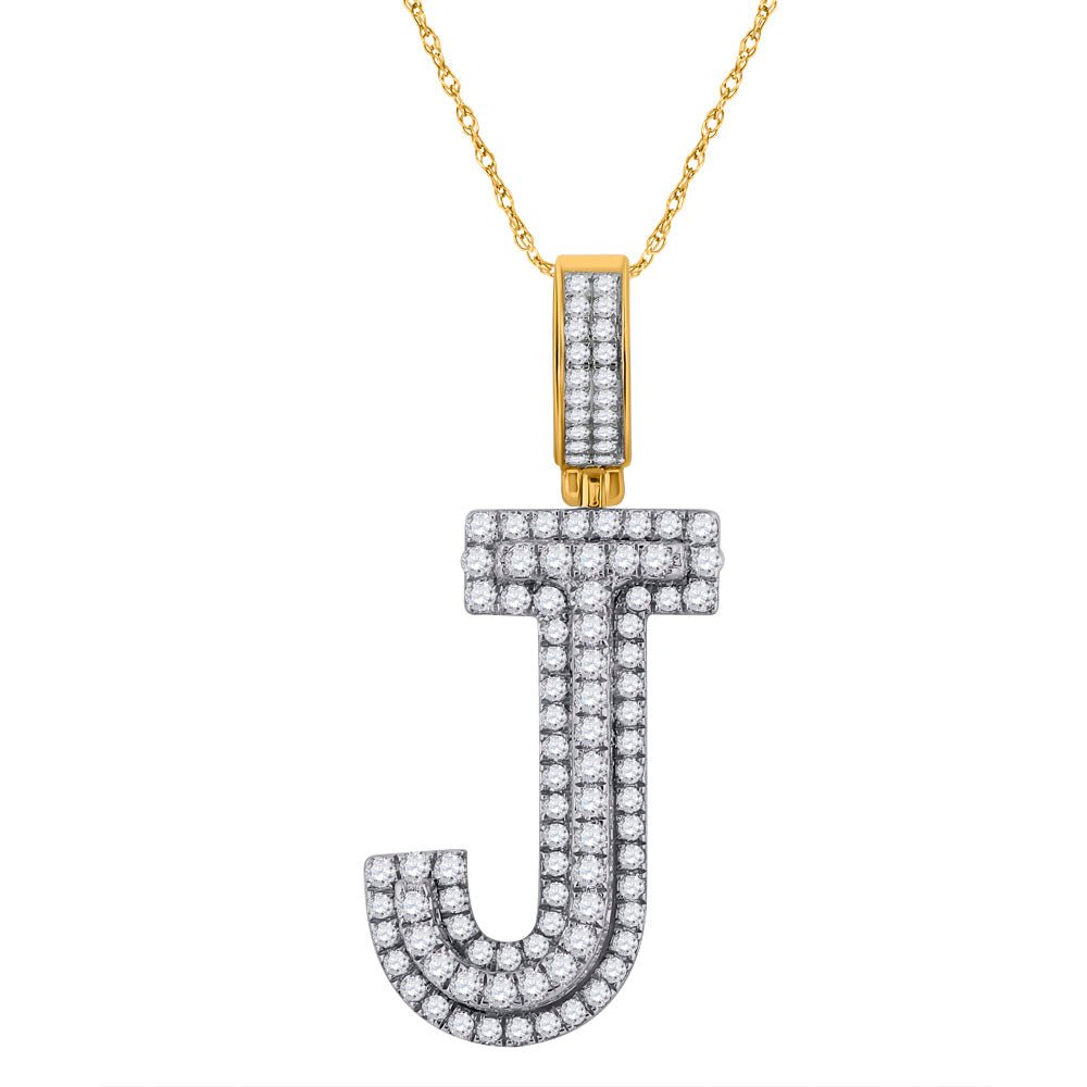 10kt Yellow Gold Men's Round Diamond J Initial Charm Pendant - 1 - 1/4 Cttw - Splendid Jewellery