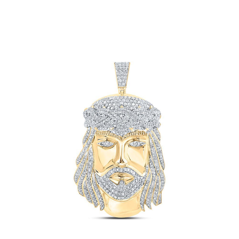 10kt Yellow Gold Men's Round Diamond Jesus Charm Pendant - 2 - 1/4 Cttw - Splendid Jewellery