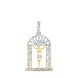 10kt Yellow Gold Mens Round Diamond Jesus Charm Pendant - 3 - 3/4 Cttw | Splendid Jewellery - Splendid Jewellery