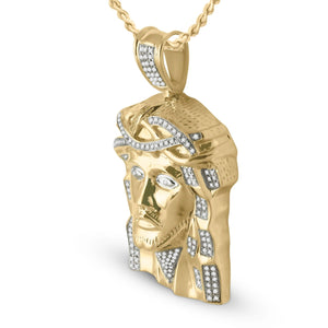 10kt Yellow Gold Men's Round Diamond Jesus Charm Pendant - A Symbol of Faith and Style - Splendid Jewellery