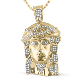 10kt Yellow Gold Men's Round Diamond Jesus Charm Pendant - A Symbol of Faith and Style  Top View from Splendid Jewellery