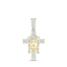 Load image into Gallery viewer, 10kt Yellow Gold Men's Round Diamond Jesus Cross Charm Pendant - 1 Cttw - Splendid Jewellery