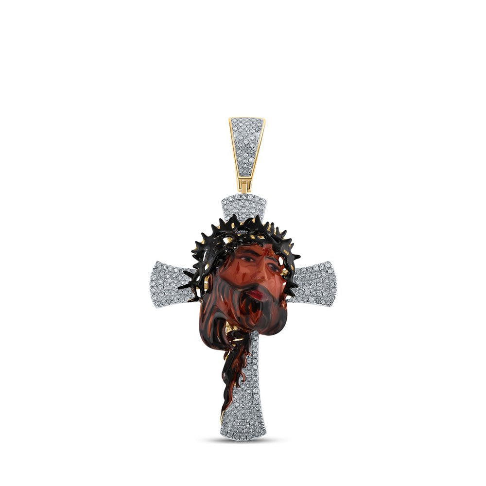10kt Yellow Gold Men's Round Diamond Jesus Cross Charm Pendant - 1/2 Carat Total Weight - Splendid Jewellery