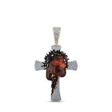 Load image into Gallery viewer, 10kt Yellow Gold Men's Round Diamond Jesus Cross Charm Pendant - 1/2 Carat Total Weight - Splendid Jewellery