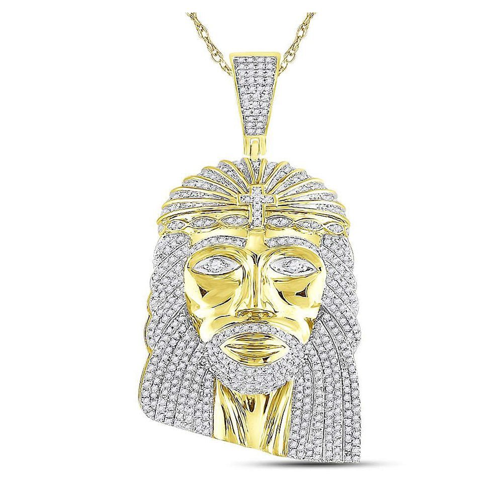 10kt Yellow Gold Men's Round Diamond Jesus Face Charm Pendant - 1 - 1/4 Cttw - Splendid Jewellery