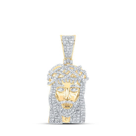 10kt Yellow Gold Men's Round Diamond Jesus Face Charm Pendant - 1 Cttw | Splendid Jewellery - Splendid Jewellery