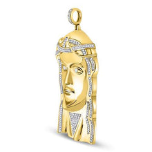 Load image into Gallery viewer, 10kt Yellow Gold Men's Round Diamond Jesus Face Charm Pendant 1/2 Cttw - A Divine Statement Piece product Side View from Splendid Jewellery