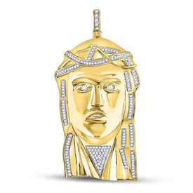 10kt Yellow Gold Men's Round Diamond Jesus Face Charm Pendant 1/2 Cttw - A Divine Statement Piece product  Top View from Splendid Jewellery