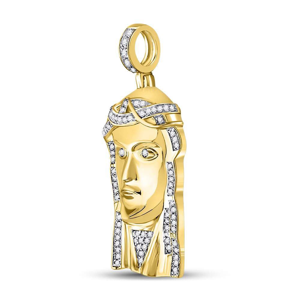10kt Yellow Gold Men's Round Diamond Jesus Face Charm Pendant - 1/4 Cttw - Splendid Jewellery