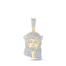 10kt Yellow Gold Men's Round Diamond Jesus Face Charm Pendant - 2 - 1/3 Cttw | Splendid Jewellery - Splendid Jewellery