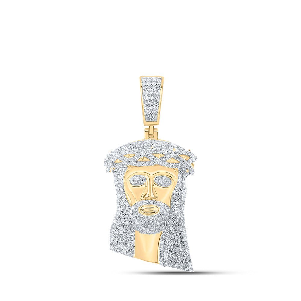 10kt Yellow Gold Men's Round Diamond Jesus Face Charm Pendant 2 Cttw - Splendid Jewellery