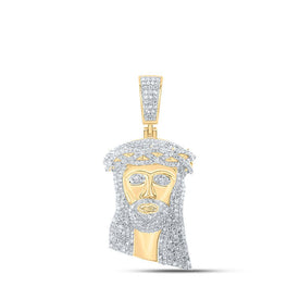10kt Yellow Gold Men's Round Diamond Jesus Face Charm Pendant 2 Cttw - Splendid Jewellery