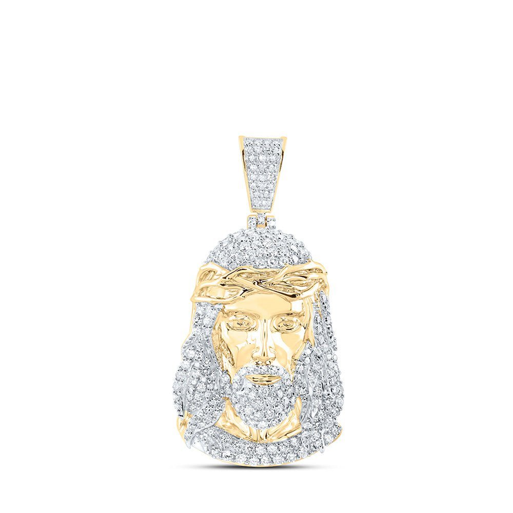 10kt Yellow Gold Men's Round Diamond Jesus Face Charm Pendant - 2 Cttw | Splendid Jewellery - Splendid Jewellery