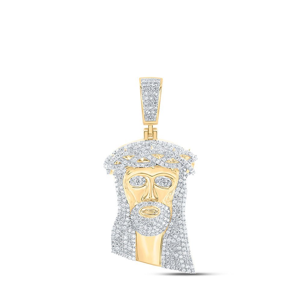 10kt Yellow Gold Men's Round Diamond Jesus Face Charm Pendant - 5 Cttw | Splendid Jewellery - Splendid Jewellery