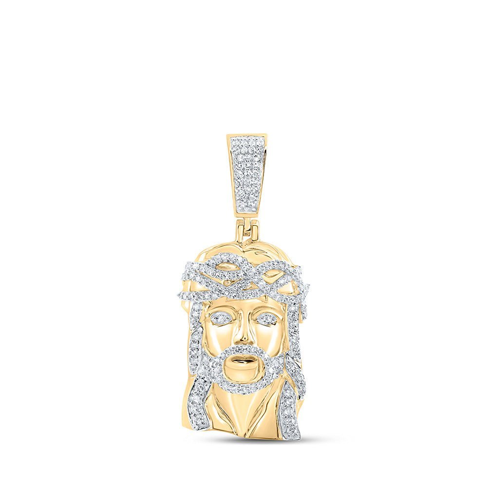 10kt Yellow Gold Men's Round Diamond Jesus Face Charm Pendant - 5/8 Cttw | Splendid Jewellery - Splendid Jewellery