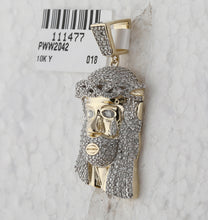 Load image into Gallery viewer, 10kt Yellow Gold Men&#39;s Round Diamond Jesus Face Charm Pendant - 7/8 Cttw | Splendid Jewellery  Top View from Splendid Jewellery