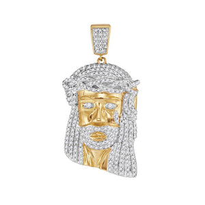 10kt Yellow Gold Men's Round Diamond Jesus Face Charm Pendant - 7/8 Cttw | Splendid Jewellery - Splendid Jewellery