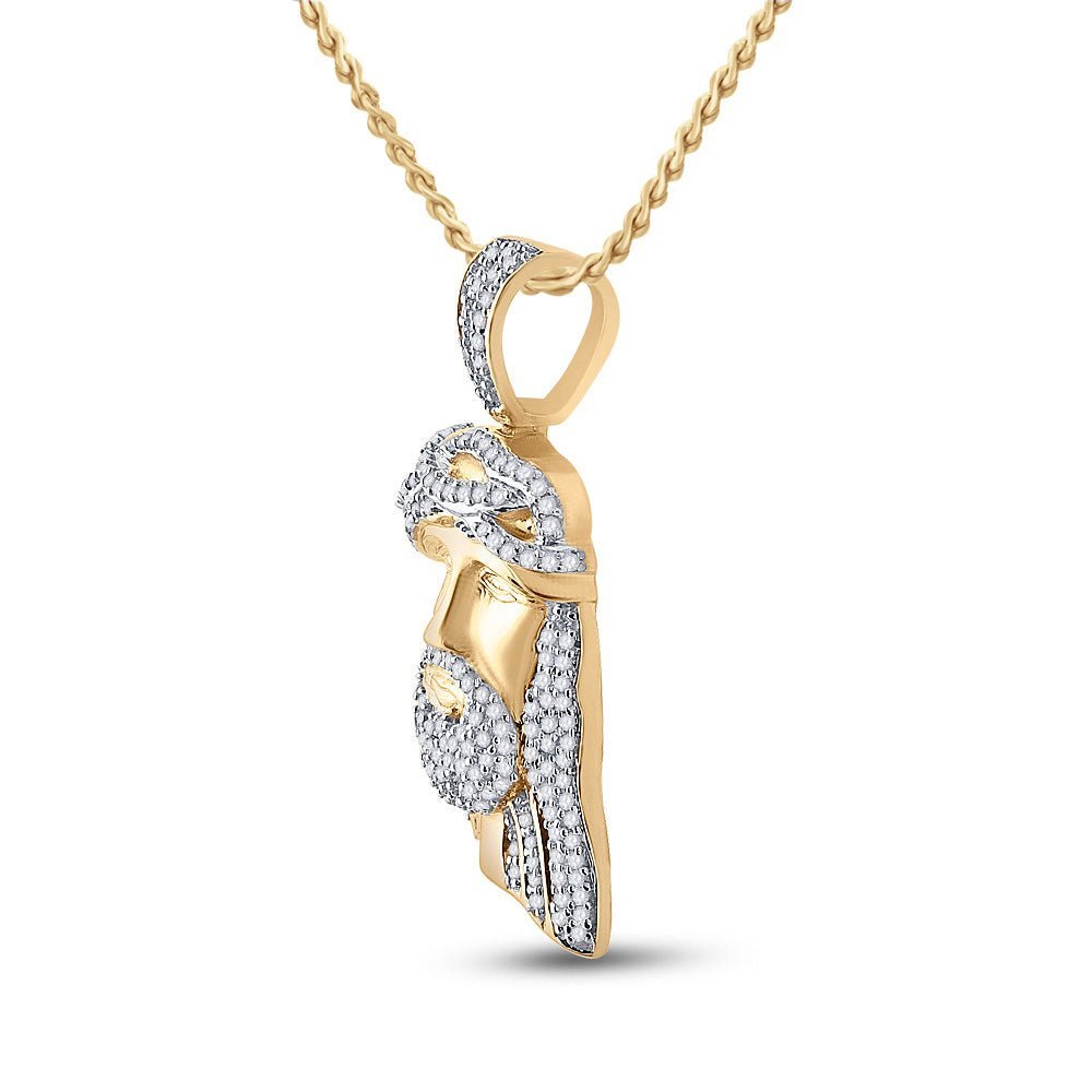 10kt Yellow Gold Men's Round Diamond Jesus Face Charm Pendant - Captivating Divine Brilliance - Splendid Jewellery