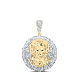 10kt Yellow Gold Men's Round Diamond Jesus Medallion Circle Charm Pendant - 2 - 1/2 Cttw - Splendid Jewellery