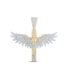 Load image into Gallery viewer, 10kt Yellow Gold Men's Round Diamond Jesus Wings Cross Charm Pendant 1 Cttw - A Divine Statement Piece - Splendid Jewellery