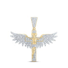 10kt Yellow Gold Men's Round Diamond Jesus Wings Cross Charm Pendant 1 Cttw - A Divine Statement Piece - Splendid Jewellery