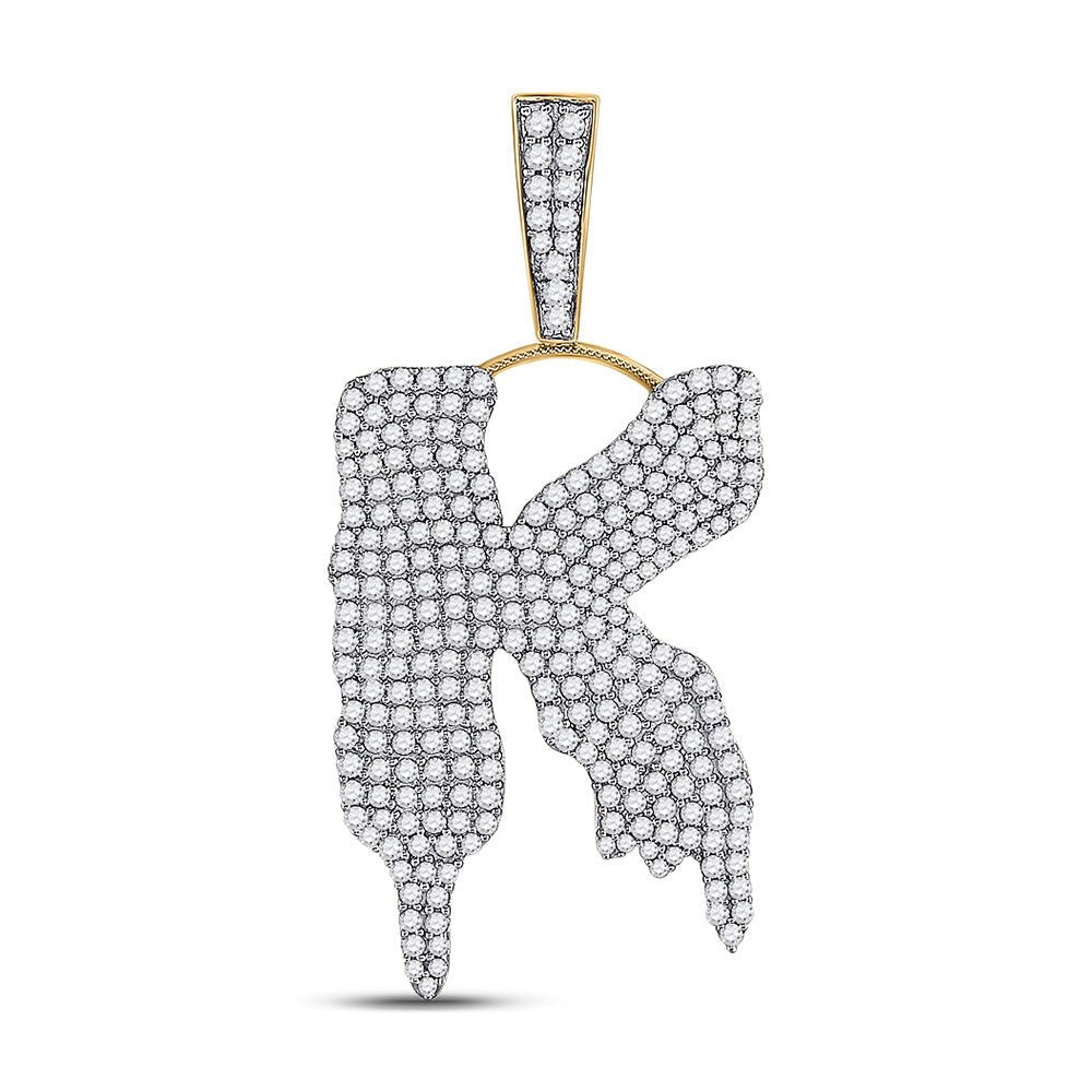 10kt Yellow Gold Men's Round Diamond K Drip Letter Charm Pendant - 2 - 1/2 Cttw | Splendid Jewellery - Splendid Jewellery