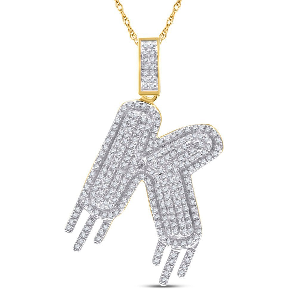 10kt Yellow Gold Men's Round Diamond K Dripping Letter Charm Pendant - 3/4 Cttw - Splendid Jewellery
