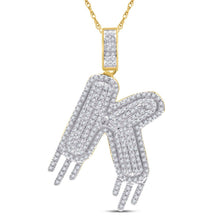 Load image into Gallery viewer, 10kt Yellow Gold Men's Round Diamond K Dripping Letter Charm Pendant - 3/4 Cttw - Splendid Jewellery