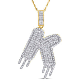 10kt Yellow Gold Men's Round Diamond K Dripping Letter Charm Pendant - 3/4 Cttw - Splendid Jewellery