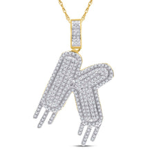 Load image into Gallery viewer, 10kt Yellow Gold Men&#39;s Round Diamond K Dripping Letter Charm Pendant - 3/4 Cttw product  Top View from Splendid Jewellery