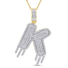 10kt Yellow Gold Men's Round Diamond K Dripping Letter Charm Pendant - 3/4 Cttw product  Top View from Splendid Jewellery