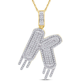 10kt Yellow Gold Men's Round Diamond K Dripping Letter Charm Pendant - 3/4 Cttw product  Top View from Splendid Jewellery