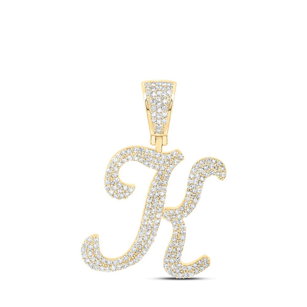 10kt Yellow Gold Men's Round Diamond K Initial Letter Charm Pendant - 1 Cttw - Splendid Jewellery