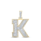 10kt Yellow Gold Men's Round Diamond K Initial Letter Charm Pendant - Splendid Jewellery