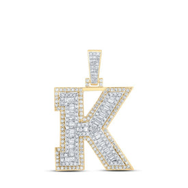 10kt Yellow Gold Men's Round Diamond K Initial Letter Charm Pendant - Splendid Jewellery