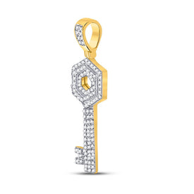 10kt Yellow Gold Men's Round Diamond Key Charm Pendant - Captivating Elegance  Side View from Splendid Jewellery