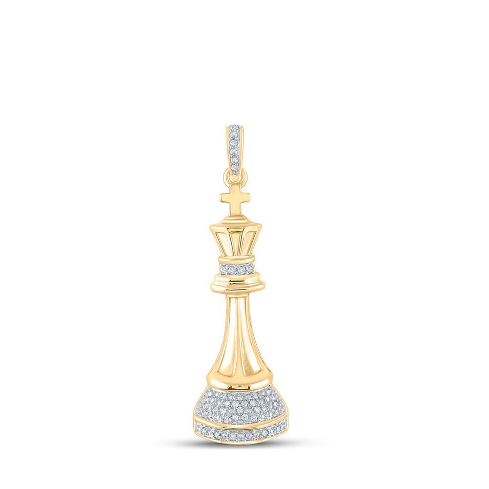 10kt Yellow Gold Men's Round Diamond King Chess Piece Charm Pendant 1/10 Cttw - Majestic Brilliance - Splendid Jewellery