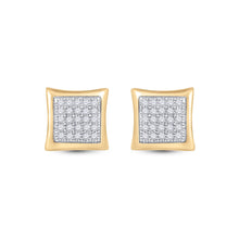 Load image into Gallery viewer, 10kt Yellow Gold Men&#39;s Round Diamond Kite Square Earrings 1/6 Cttw | Dazzling Golden Diamond Studs for Men product  Top View from Splendid Jewellery