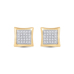 10kt Yellow Gold Men's Round Diamond Kite Square Earrings 1/6 Cttw | Dazzling Golden Diamond Studs for Men - Splendid Jewellery